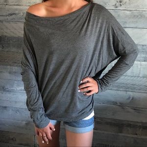 Haute Hippie Gray Cowl Drape Long Sleeve Top